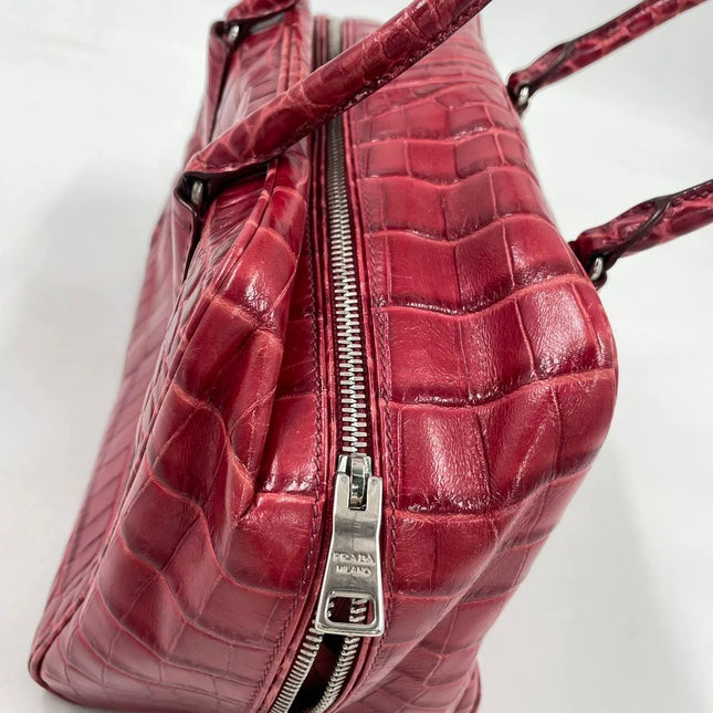 Prada Inside Bag Red Crocodile Leather Pink Lambskin Leather Interior Medium