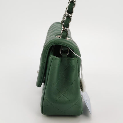 Chanel Classic Flap Mini 2019 Green Lambskin Leather Silver Hardware