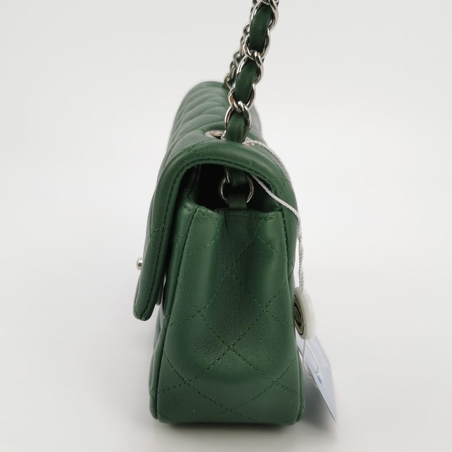 Chanel Classic Flap Mini 2019 Green Lambskin Leather Silver Hardware