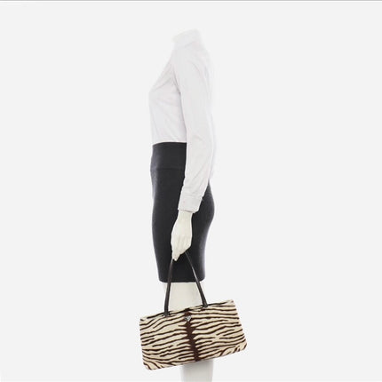 Prada Zebra Print Pony-style Calfskin Leather Brown Shoulder Bag