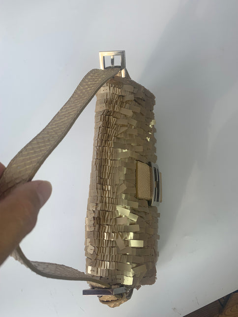 Sold Fendi Baguette in Gold sequins and python leather
