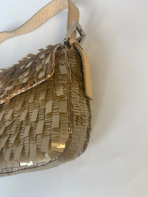 Sold Fendi Baguette in Gold sequins and python leather