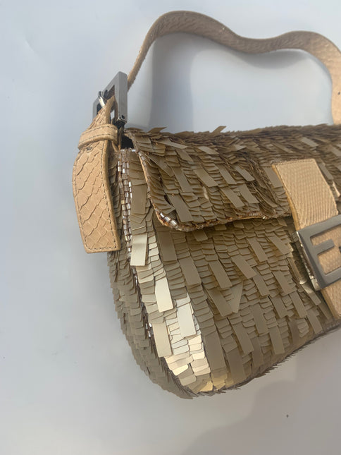 Sold Fendi Baguette in Gold sequins and python leather