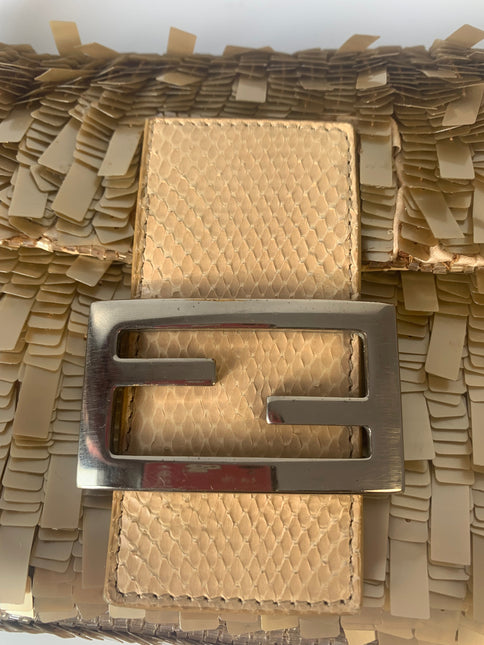 Sold Fendi Baguette in Gold sequins and python leather