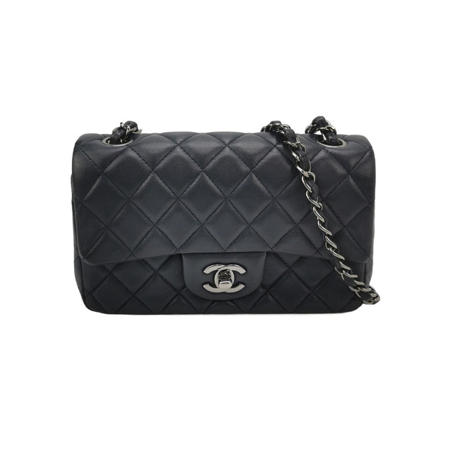 Chanel Classic Flap Mini 2014 Navy Lambskin Leather Silver Hardware
