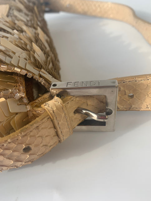 Sold Fendi Baguette in Gold sequins and python leather
