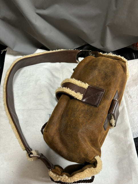 Dior Flight Medium Shoulder Bag Tan Brown Shearling