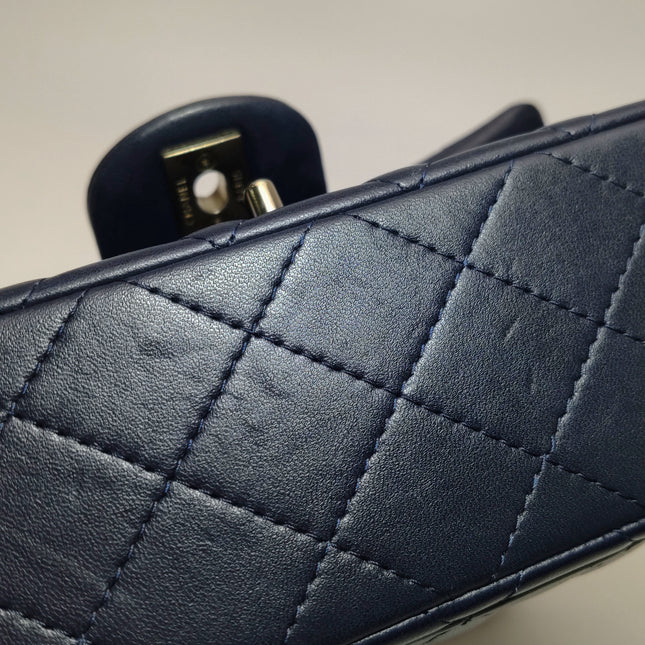 Chanel Classic Flap Mini Rectangular Navy Lambskin Leather Gold Hardware Microchip