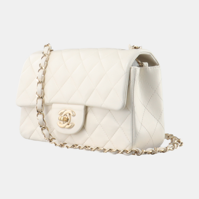Sold Chanel Classic Flap Rectangular Mini White Lambskin Silver Hardware, 2017
