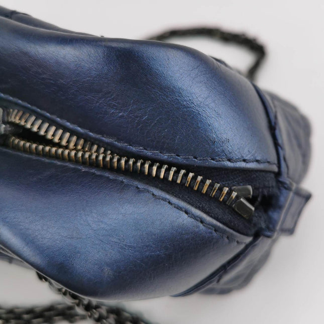 Sold Chanel 2008 Metallic Aged Calfskin Quilted Small 2.55 Mademoiselle Camera Case Bag Blue