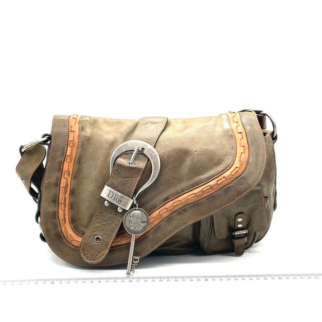 Dior Vintage Gaucho Large Brown Leather Crossbody Bag 36cm