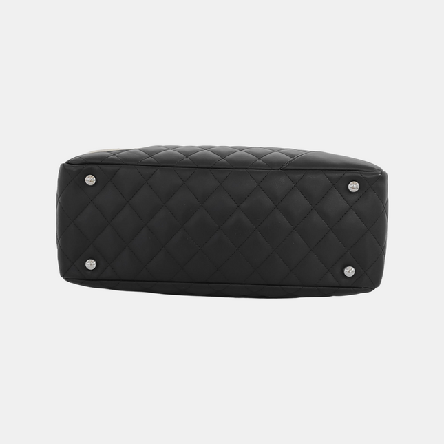 Chanel Cambon Medium Shoulder Bag Black Calfskin Leather Double Strap