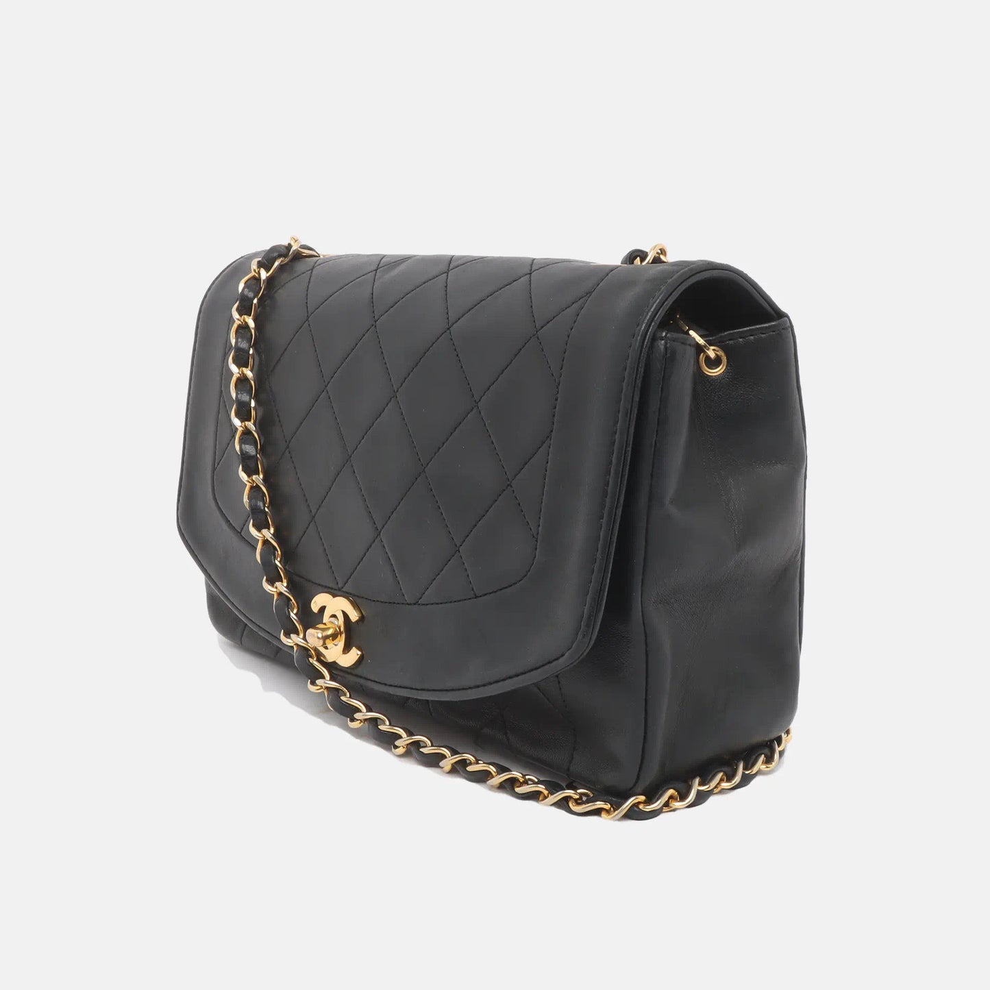 Sold Chanel Diana CC Flap Bag Vintage 1989 Black Lambskin Leather with 24k Gold Hardware