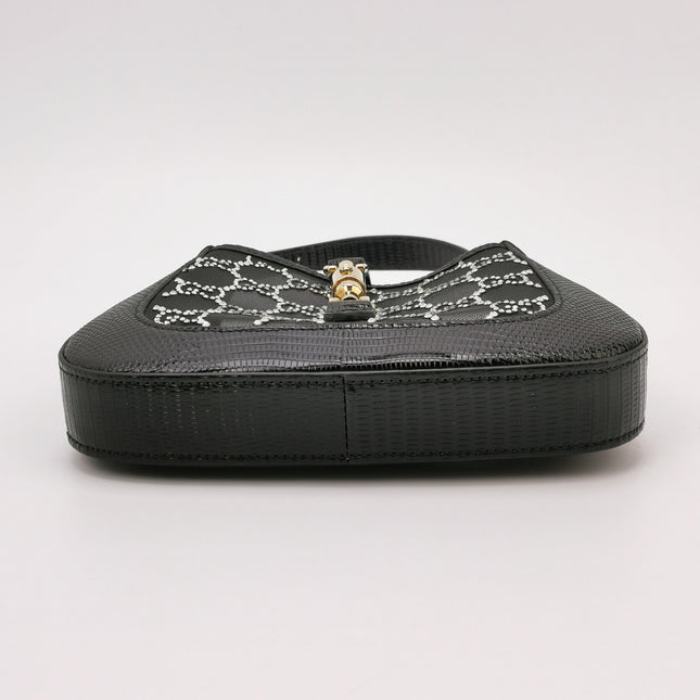Gucci Jackie 1961 Mini Black Lizard Skin Mesh with Crystals Chain Strap