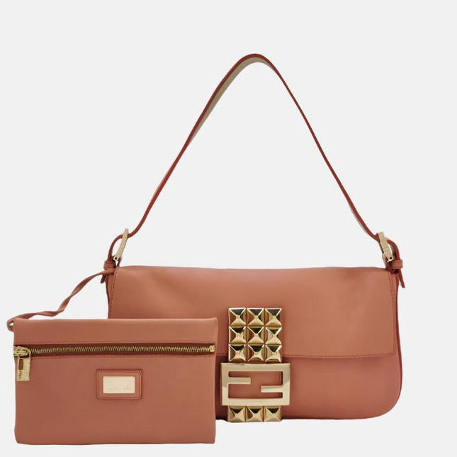Fendi Baguette Pink Leather with Gold Studded Metal Buckle-Luxbags