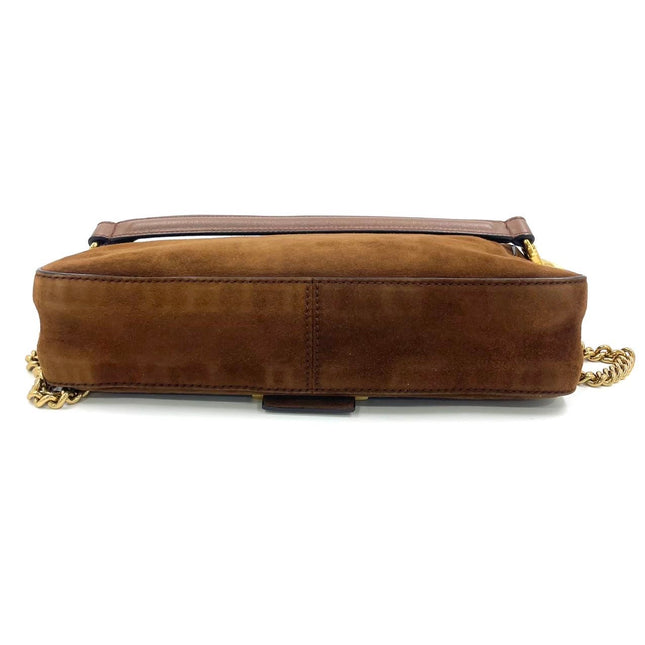 Fendi Baguette Selleria Suede Leather Crossbody Bag Medium Caramel Tan