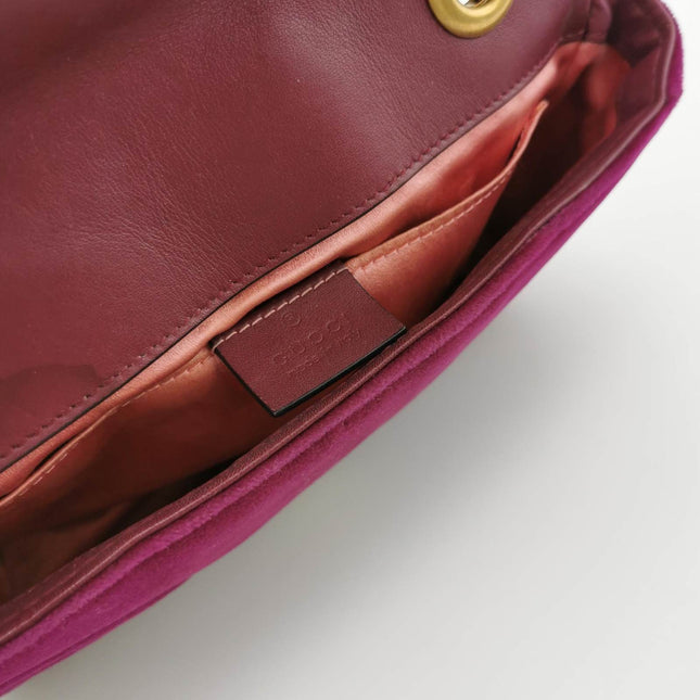 Sold Gucci Marmont Mini Flap Pink Velvet Handbag
