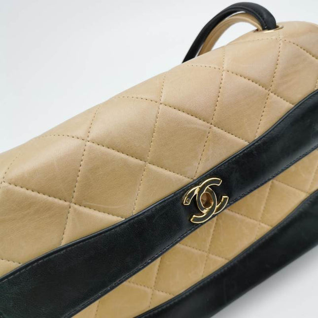 Chanel Matelasse 2.55 Bi-color Beige and Black Lambskin Leather Strap Shoulder Bag, 2000-2002