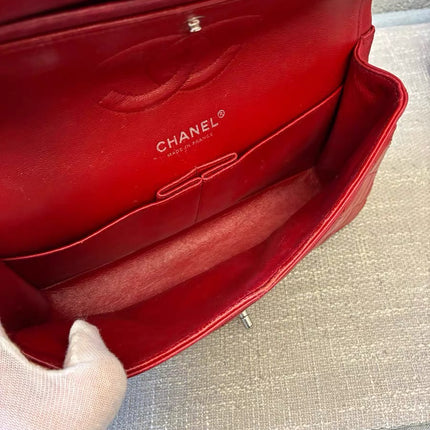 Chanel Classic Flap Medium Red Lambskin Leather with Silver Hardware 2012-13