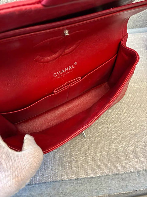 Chanel Classic Flap Medium Red Lambskin Leather with Silver Hardware 2012-13