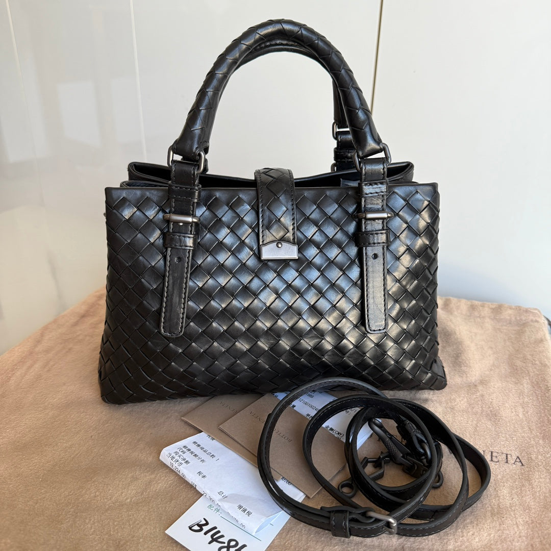 Bottega Veneta Roma Handbag Bag Intrecciato Nappa Leather Black Mini 25cm