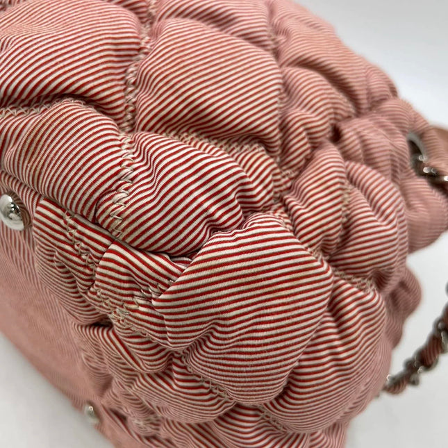 Chanel Nylon Bubble Striped Quilt Accordion Flap Bag Pink