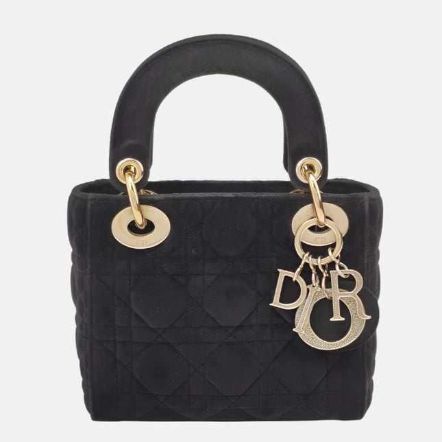 Lady Dior Mini Black Suede with Light Gold-tone Hardware and Crystal Logo-Luxbags