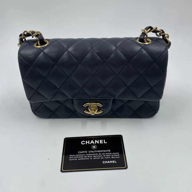 Chanel Classic Flap Rectangular Mini 2015 Navy Lambskin Gold Hardware
