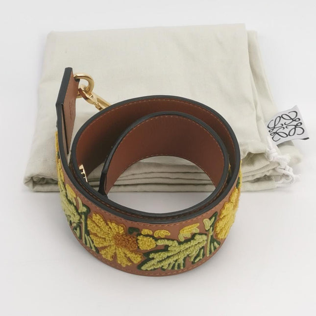 Loewe Puzzle Medium Brown Leather with Embroidered Multicolor Strap