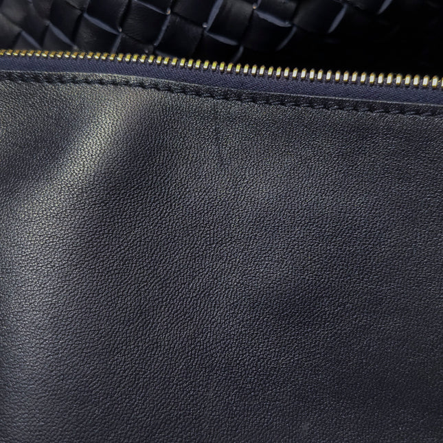 Bottega Veneta Cabat MM Intreccio Leather Tote Bag Navy 40cm