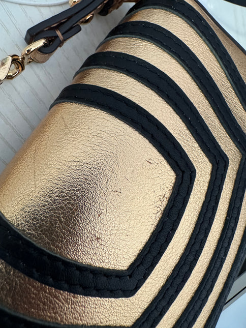 Fendi Nano Baguette Charm Gold Shiny Leather with Black Paints