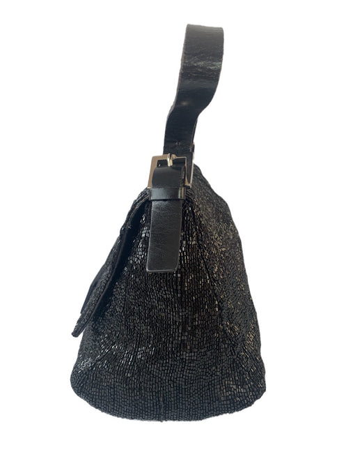 Sold Fendi Mamma Baguette Black Beaded Shoulder Bag