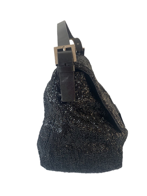 Sold Fendi Mamma Baguette Black Beaded Shoulder Bag