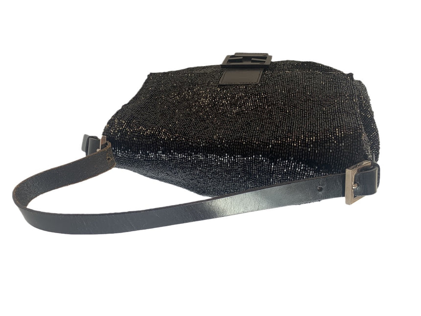 Sold Fendi Mamma Baguette Black Beaded Shoulder Bag