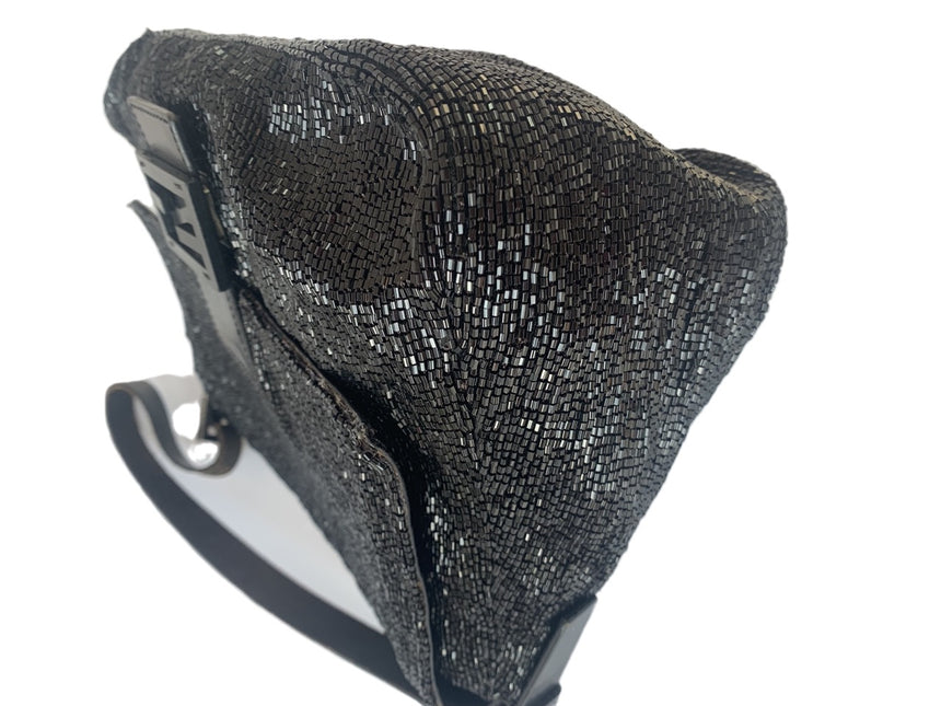 Sold Fendi Mamma Baguette Black Beaded Shoulder Bag