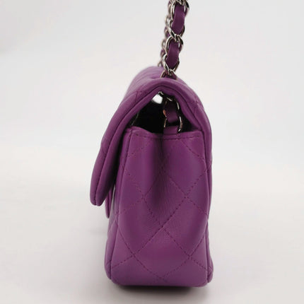 Chanel Classic Flap Mini Purple Lambskin Leather Silver Hardware