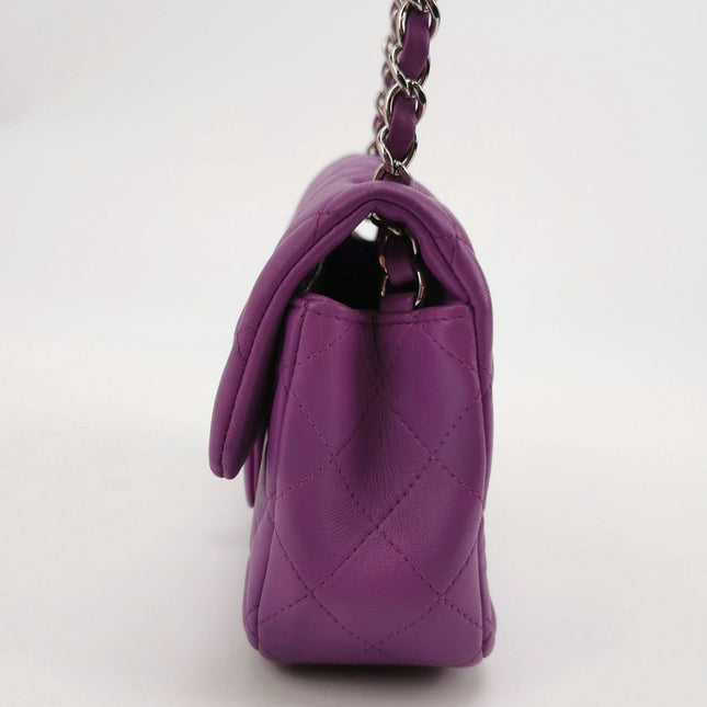 Chanel Classic Flap Mini Purple Lambskin Leather Silver Hardware