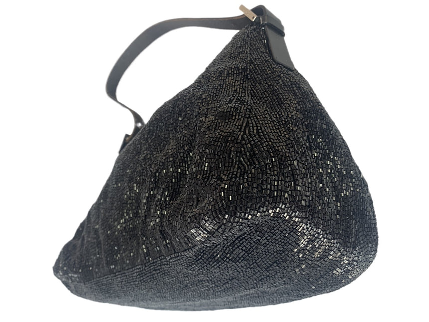 Sold Fendi Mamma Baguette Black Beaded Shoulder Bag