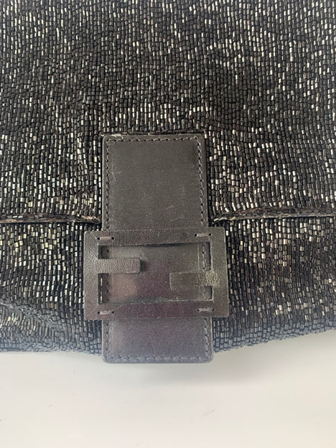 Sold Fendi Mamma Baguette Black Beaded Shoulder Bag