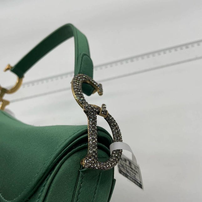 Dior Saddle Mini 2019 Silk Emerald Green with crystals