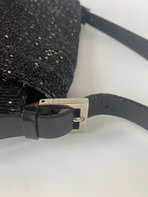 Sold Fendi Mamma Baguette Black Beaded Shoulder Bag