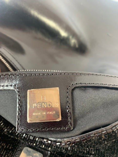Sold Fendi Mamma Baguette Black Beaded Shoulder Bag