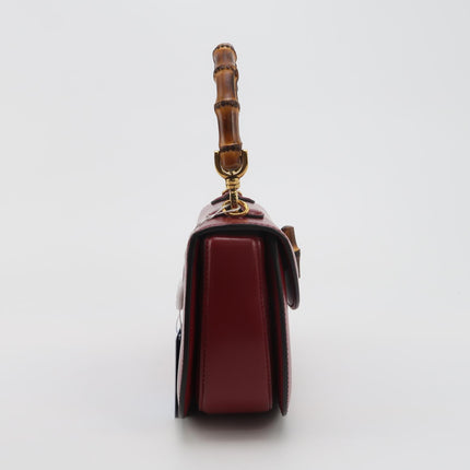 Gucci Bamboo 1947 Small Ancora Red Burgundy Calfskin Leather Top Handle Bag