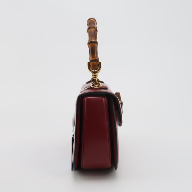Gucci Bamboo 1947 Small Ancora Red Burgundy Calfskin Leather Top Handle Bag