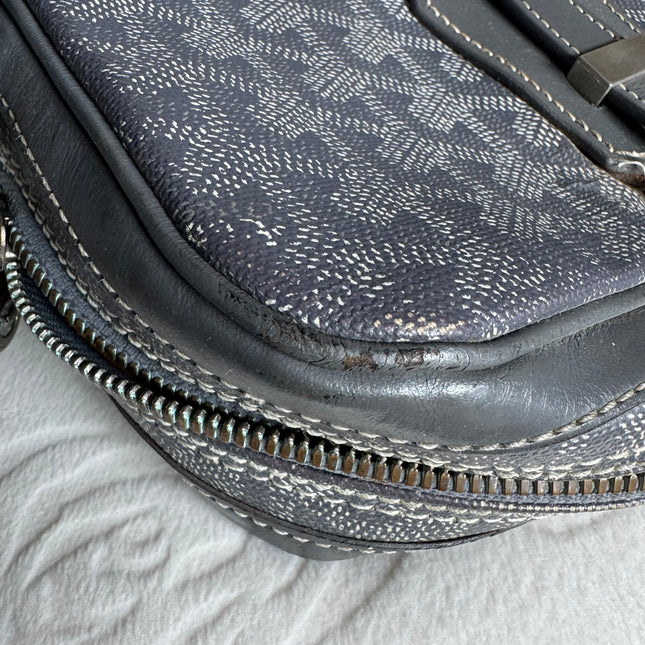 Goyard Ambassade Document Case Small 35cm Handbag Grey Canvas Leather Silver Hardware