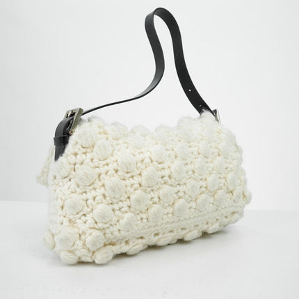 Sold Fendi Baguette Bag White Wool Pompom Shoulder Bag