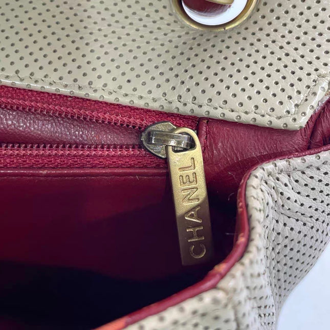 Chanel Vintage Classic Flap Bi-color Beige Perforated Leather and Red Leather Strap Bag, 2000-2002