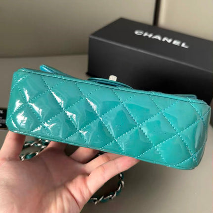 Chanel Classic Flap Rectangular Mini Blue Patent Leather Silver Hardware