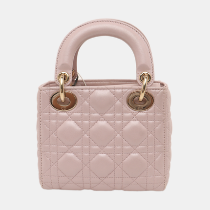 Lady Dior Mini Pearlescent Pink Lambskin Leather Gold HW Chain Strap