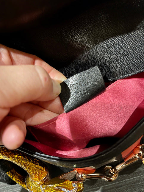 Gucci Horsebit 1955 Small Black Leather Embellished Snake Head Buckle